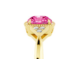 Yellow gold Cushion Cut Pink Sapphire Halo Ring with Tapered Band and Four-Prong Setting_5