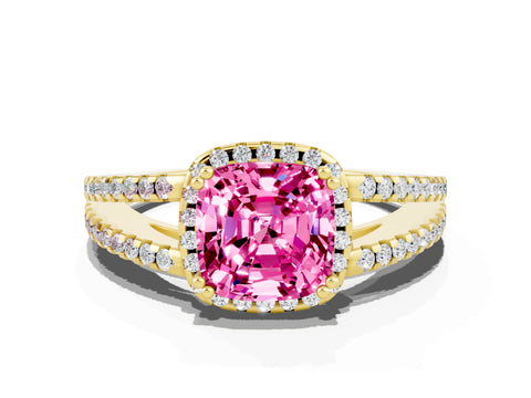 Yellow gold Cushion Cut Pink Sapphire Halo Split Shank Engagement Ring_12