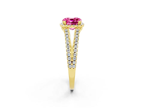 Yellow gold Cushion Cut Pink Sapphire Halo Split Shank Engagement Ring_14