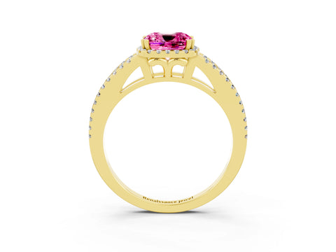 Yellow gold Cushion Cut Pink Sapphire Halo Split Shank Engagement Ring_15