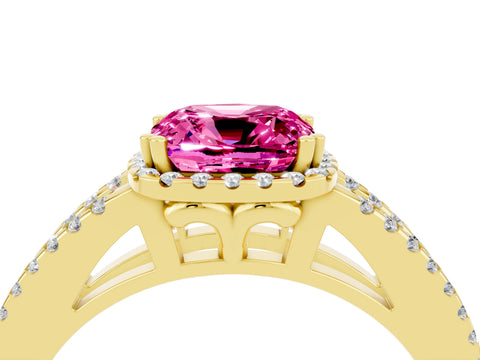 Yellow gold Cushion Cut Pink Sapphire Halo Split Shank Engagement Ring_16