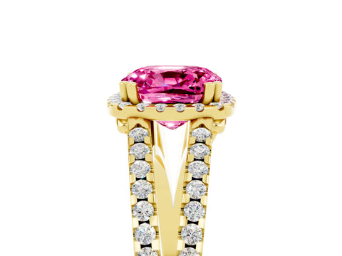 Yellow gold Cushion Cut Pink Sapphire Halo Split Shank Engagement Ring_17