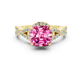 Yellow gold Cushion Cut Pink Sapphire  Halo Twist Band Solitaire Prong Setting Ring_36