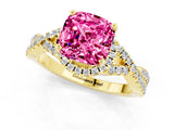 Yellow gold Cushion Cut Pink Sapphire  Halo Twist Band Solitaire Prong Setting Ring_37
