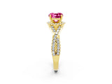 Yellow gold Cushion Cut Pink Sapphire  Halo Twist Band Solitaire Prong Setting Ring_38