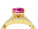 Yellow gold Cushion Cut Pink Sapphire  Halo Twist Band Solitaire Prong Setting Ring_40