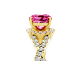Yellow gold Cushion Cut Pink Sapphire  Halo Twist Band Solitaire Prong Setting Ring_41