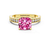Yellow gold Cushion Cut Pink Sapphire Milgrain Pavé Engagement Ring with Four-Prong Setting_60