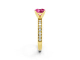Yellow gold Cushion Cut Pink Sapphire Milgrain Pavé Engagement Ring with Four-Prong Setting_62
