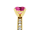 Yellow gold Cushion Cut Pink Sapphire Milgrain Pavé Engagement Ring with Four-Prong Setting_65