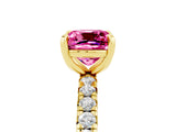 Yellow gold Cushion Cut Pink Sapphire Pavé Solitaire Ring with Round Band and Prong Setting_17