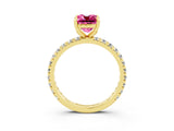 Yellow gold Cushion Cut Pink Sapphire Pavé Solitaire Ring with Round Band and Prong Setting_27