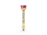 Yellow gold Cushion Cut Pink Sapphire Pave Band Solitaire Ring with Four-Prong Setting_14