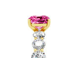 Yellow gold Cushion Cut Pink Sapphire Prong Setting with Side Stones on a Pave Band_29