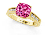 Yellow gold Cushion Cut Pink Sapphire Ring with Milgrain Pavé Band and Four-Prong Setting_37