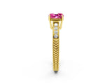 Yellow gold Cushion Cut Pink Sapphire Ring with Milgrain Pavé Band and Four-Prong Setting_38