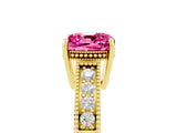 Yellow gold Cushion Cut Pink Sapphire Ring with Milgrain Pavé Band and Four-Prong Setting_41