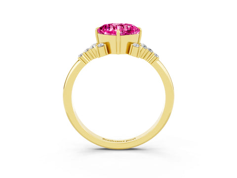 Yellow gold Cushion Cut Pink Sapphire Ring with Side Stones and Four-Prong Setting_63