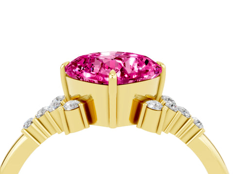 Yellow gold Cushion Cut Pink Sapphire Ring with Side Stones and Four-Prong Setting_64