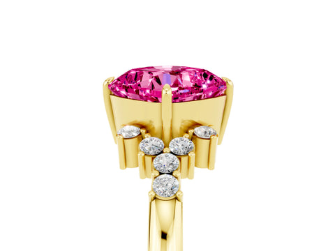 Yellow gold Cushion Cut Pink Sapphire Ring with Side Stones and Four-Prong Setting_65