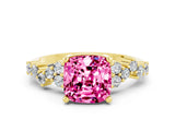 Yellow gold Cushion Cut Pink Sapphire Scattered Round Accent Ring with Prong Setting_24