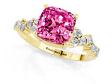 Yellow gold Cushion Cut Pink Sapphire Scattered Round Accent Ring with Prong Setting_25