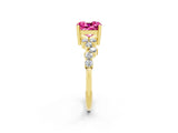 Yellow gold Cushion Cut Pink Sapphire Scattered Round Accent Ring with Prong Setting_26