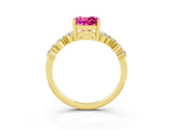 Yellow gold Cushion Cut Pink Sapphire Scattered Round Accent Ring with Prong Setting_27