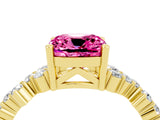 Yellow gold Cushion Cut Pink Sapphire Scattered Round Accent Ring with Prong Setting_28