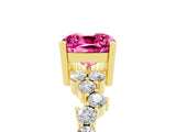 Yellow gold Cushion Cut Pink Sapphire Scattered Round Accent Ring with Prong Setting_29