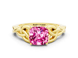 Yellow gold Cushion Cut Pink Sapphire Solitaire Celtic Knot Ring with Four-Prong Setting_24