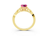 Yellow gold Cushion Cut Pink Sapphire Solitaire Celtic Knot Ring with Four-Prong Setting_27