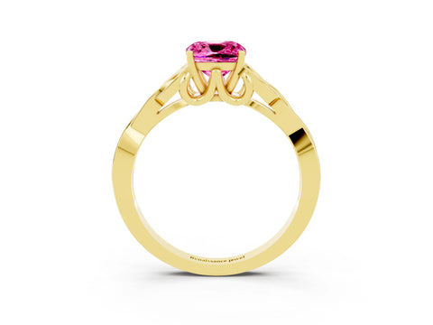 Yellow gold Cushion Cut Pink Sapphire Solitaire Celtic Knot Ring with Four-Prong Setting_27