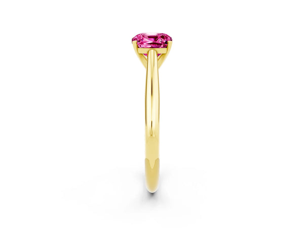 Yellow gold Cushion Cut Pink Sapphire Solitaire Engagement Ring with Cathedral Setting and Four-Prong Mount