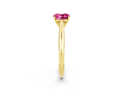 Yellow gold Cushion Cut Pink Sapphire Solitaire Engagement Ring with Cathedral Setting and Four-Prong Mount_14