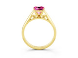 Yellow gold Cushion Cut Pink Sapphire Solitaire Engagement Ring with Cathedral Setting and Four-Prong Mount_33