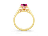 Yellow gold Cushion Cut Pink Sapphire Solitaire Engagement Ring with Cathedral Setting and Four-Prong Mount_69