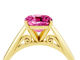 Yellow gold Cushion Cut Pink Sapphire Solitaire Engagement Ring with Cathedral Setting and Four-Prong Mount_70