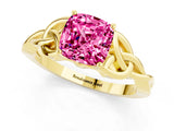 Yellow gold Cushion Cut Pink Sapphire Solitaire Engagement Ring with Celtic Knot Band and Four-Prong Setting_25