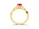 Yellow gold Cushion Cut Pink Sapphire Solitaire Engagement Ring with Celtic Knot Band and Four-Prong Setting_27