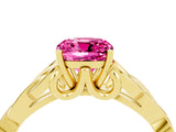 Yellow gold Cushion Cut Pink Sapphire Solitaire Engagement Ring with Celtic Knot Band and Four-Prong Setting_28