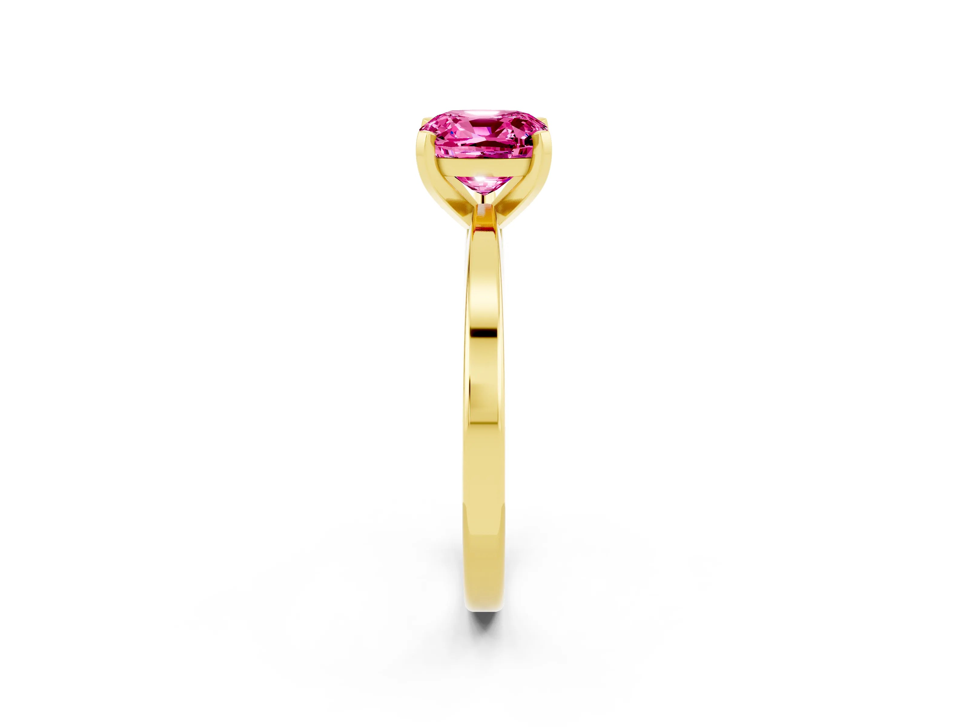 Yellow gold Cushion Cut Pink Sapphire Solitaire Engagement Ring with Classic Band and Four-Prong Setting_14