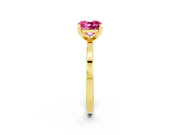 Yellow gold Cushion Cut Pink Sapphire Solitaire Engagement Ring with Classic Band and Four-Prong Setting