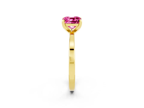 Yellow gold Cushion Cut Pink Sapphire Solitaire Engagement Ring with Classic Band and Four-Prong Setting_14