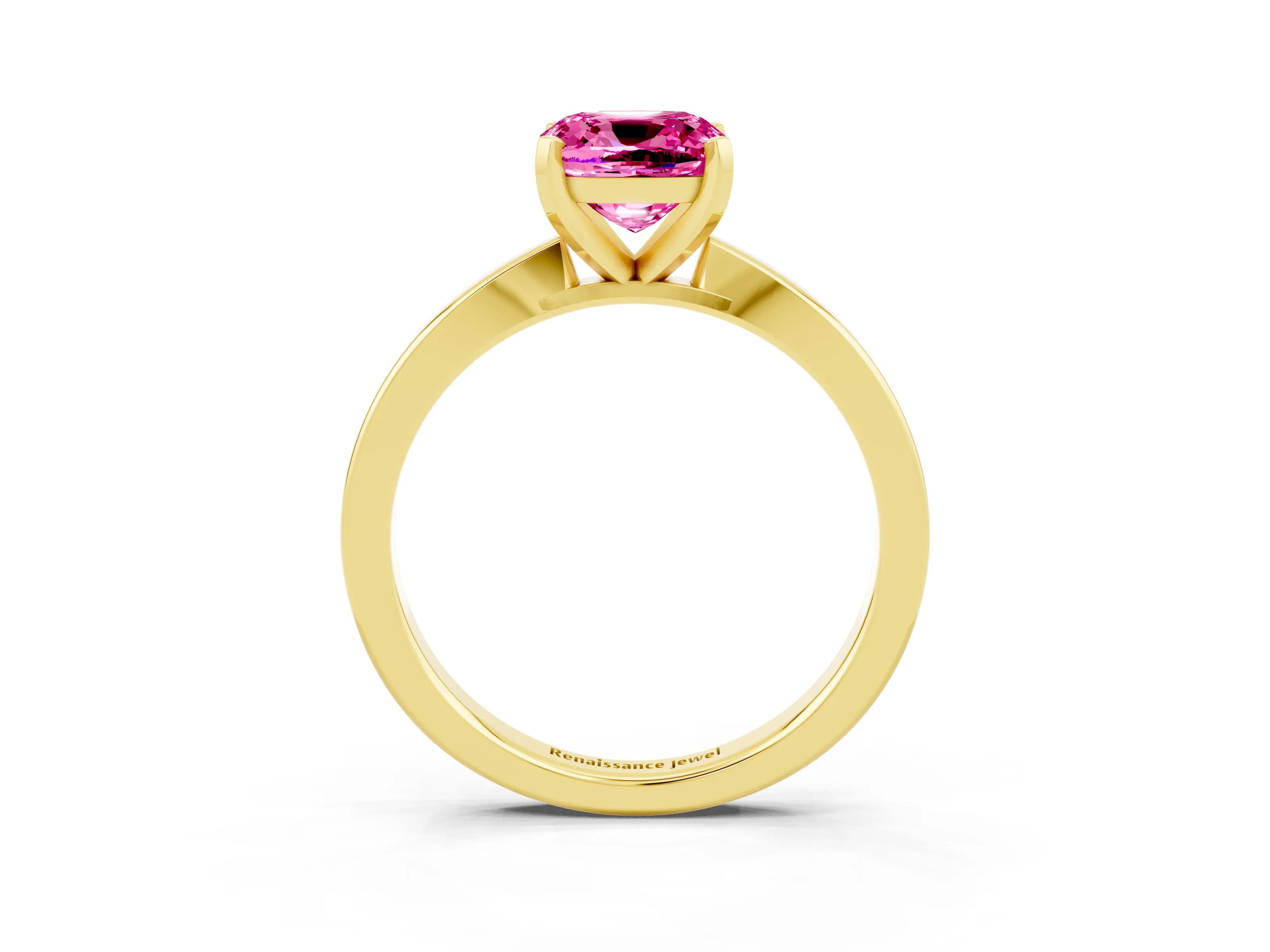 Yellow gold Cushion Cut Pink Sapphire Solitaire Engagement Ring with Classic Band and Four-Prong Setting_15
