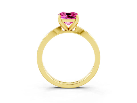 Yellow gold Cushion Cut Pink Sapphire Solitaire Engagement Ring with Classic Band and Four-Prong Setting_15