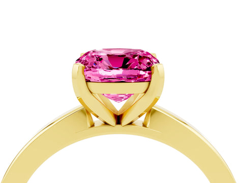 Yellow gold Cushion Cut Pink Sapphire Solitaire Engagement Ring with Classic Band and Four-Prong Setting_16