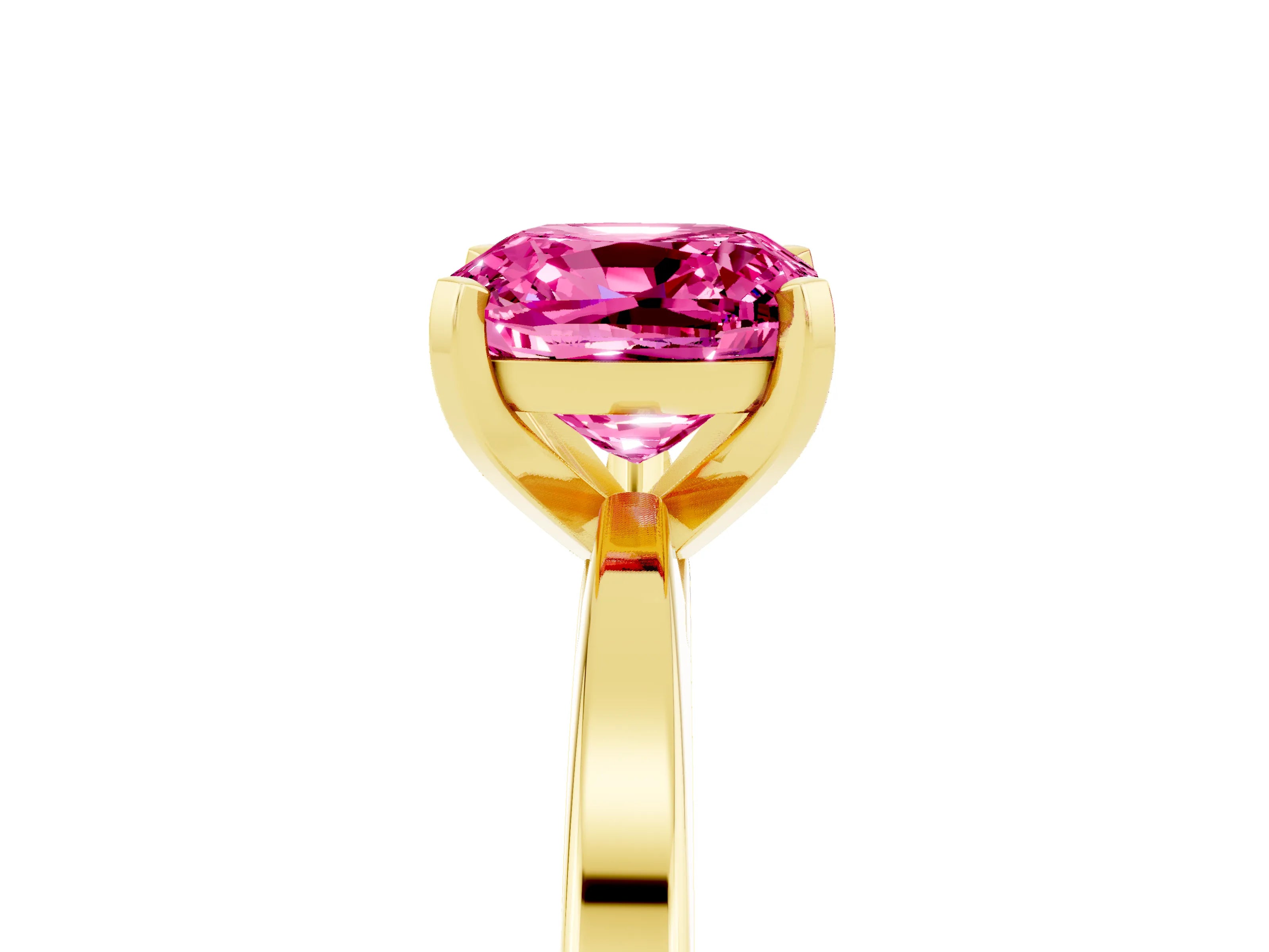 Yellow gold Cushion Cut Pink Sapphire Solitaire Engagement Ring with Classic Band and Four-Prong Setting_17