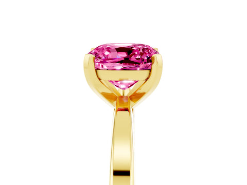Yellow gold Cushion Cut Pink Sapphire Solitaire Engagement Ring with Classic Band and Four-Prong Setting_17