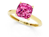 Yellow gold Cushion Cut Pink Sapphire Solitaire Engagement Ring with Classic Band and Four-Prong Setting_25